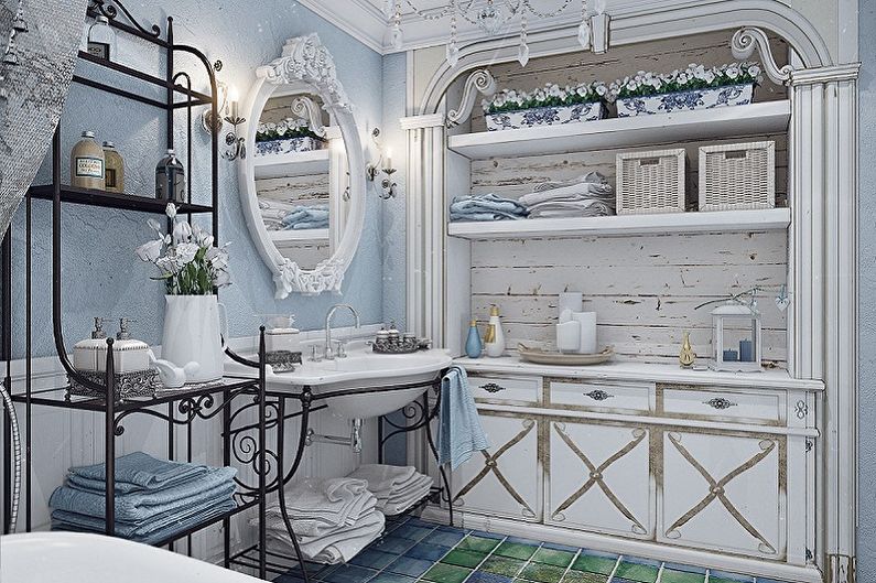 Zila vannas istaba Provansas stilā - interjera dizains