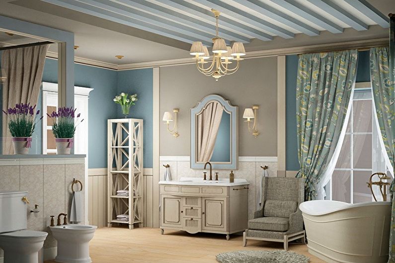 Bilik mandi biru dalam gaya Provence - Reka Bentuk Dalaman