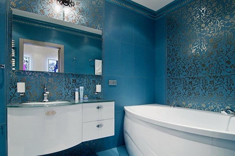Blått badrum i art deco-stil - inredning