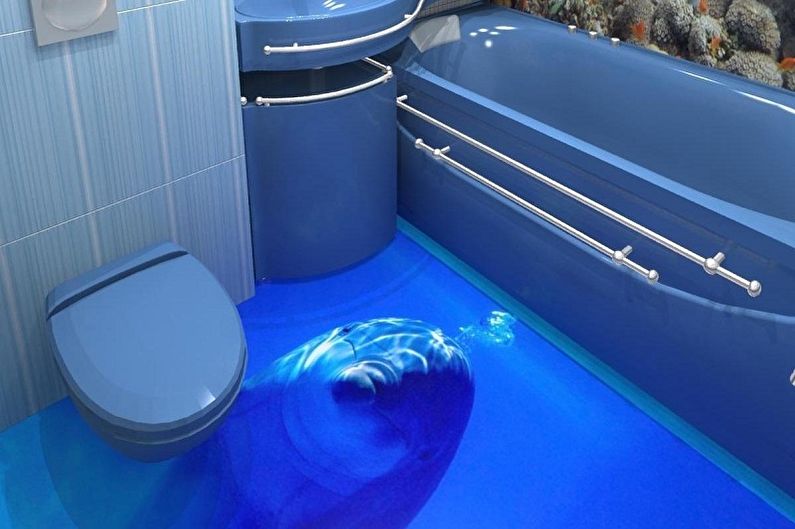 Zilais vannas istabas dizains - grīdas apdare