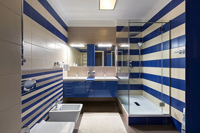 Mažas mėlynas vonios kambarys - interjero dizainas