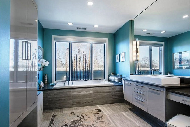 Modrá kúpeľňa - interiérový dizajn foto
