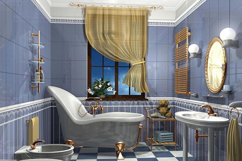 Sininen kylpyhuone - sisustuskuva