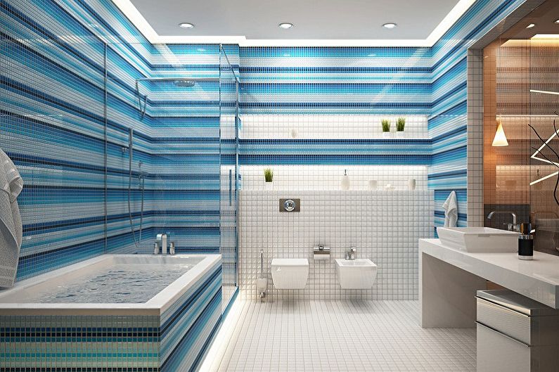 Mėlynas vonios kambarys - interjero dizaino nuotrauka
