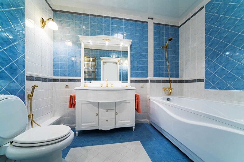Mėlynas vonios kambarys - interjero dizaino nuotrauka