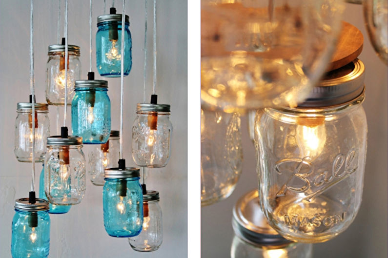 Lumières de lustre de bouteille - bouteilles ou pots en verre