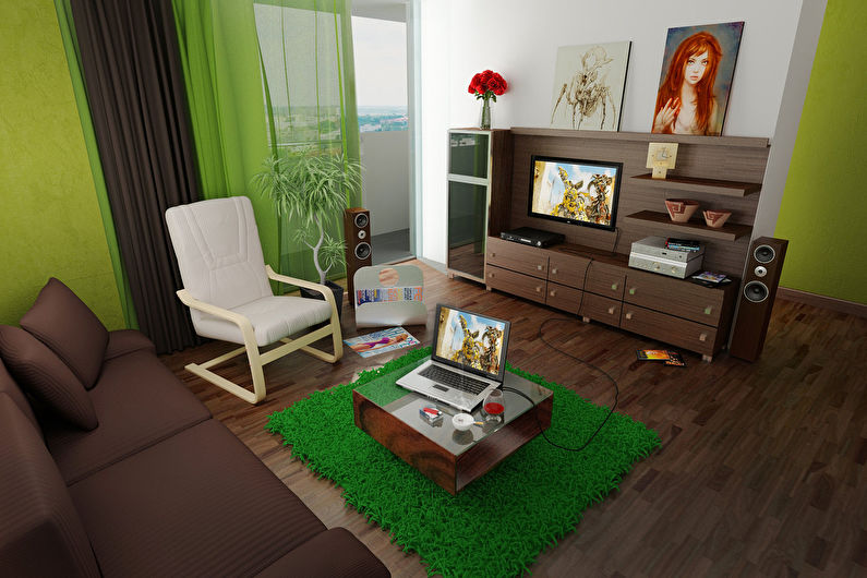 Vihreä väri olohuoneen sisustuksessa - valokuva