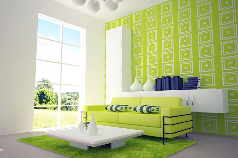 Zelená barva v interiéru obývacího pokoje - foto