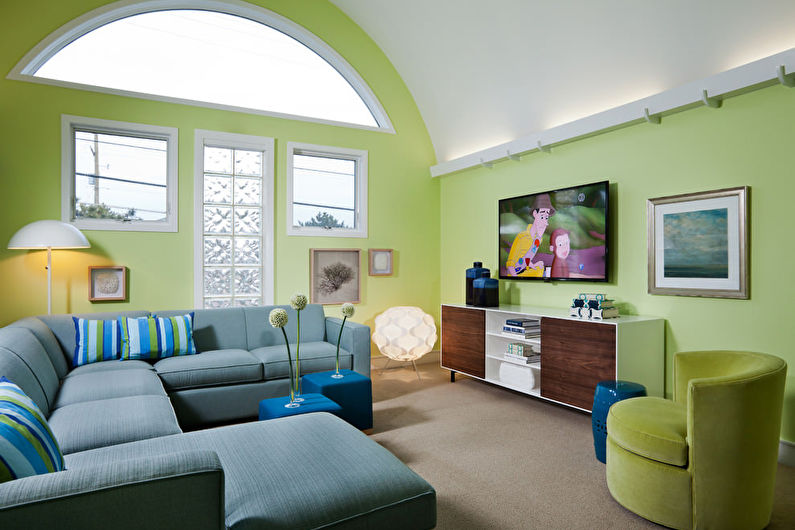 Zelená farba v interiéri obývacej izby - foto