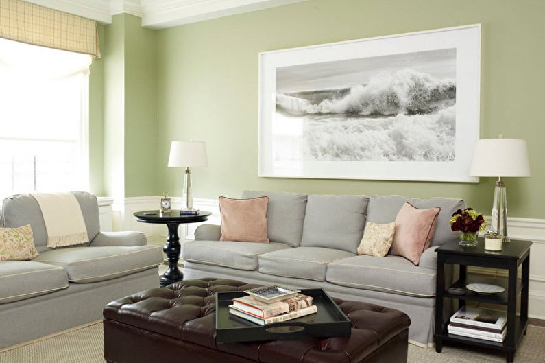 Zelená barva v interiéru obývacího pokoje - foto