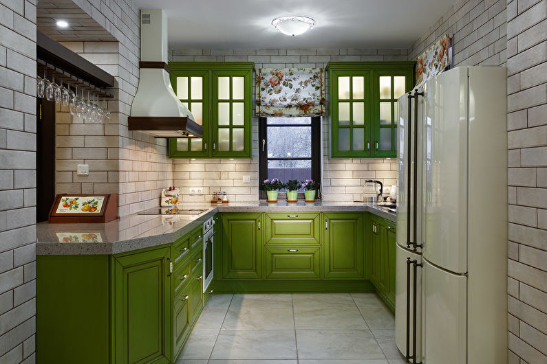 Зелена боја у унутрашњости кухиње - фотографија