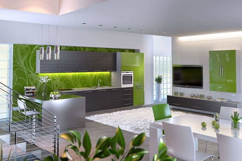 Culoare verde în interiorul bucătăriei - fotografie
