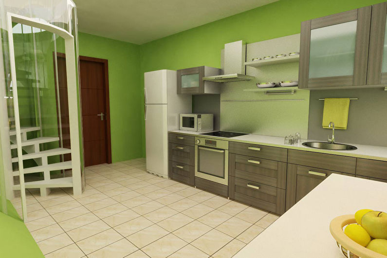 Zelena boja u unutrašnjosti kuhinje - fotografija