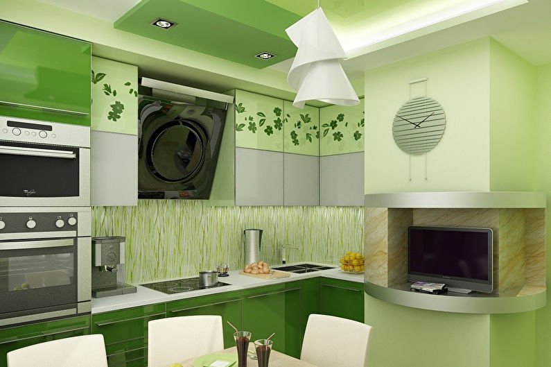 Grøn farve i det indre af køkkenet - foto