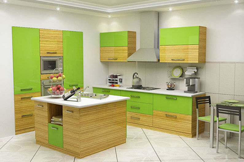 Зелена боја у унутрашњости кухиње - фотографија