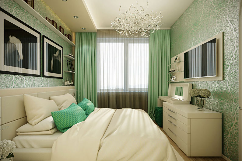 Color verde en el interior del dormitorio - foto