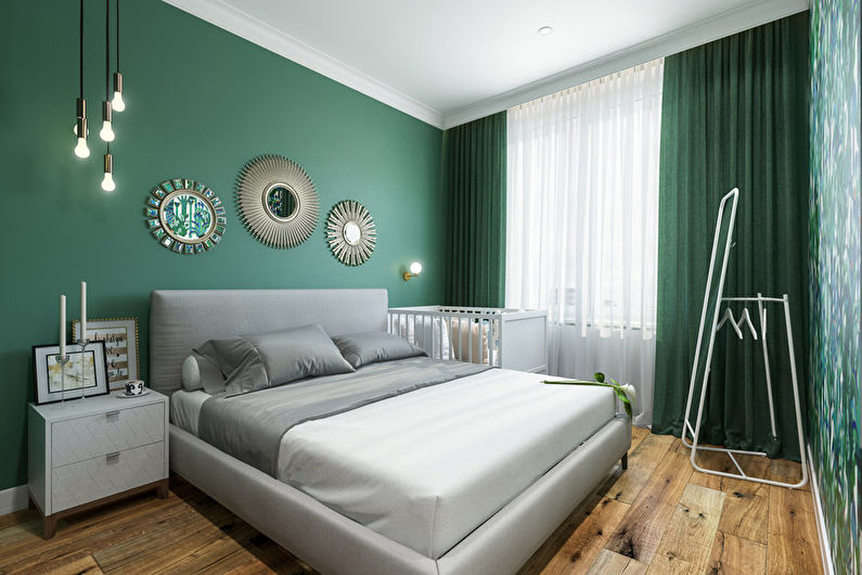 Grøn farve i soveværelset interiør - foto