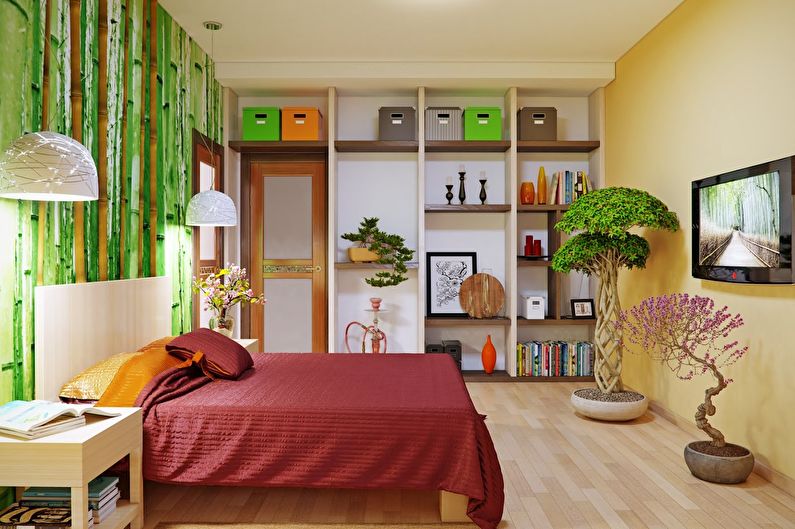 Grøn farve i soveværelset interiør - foto