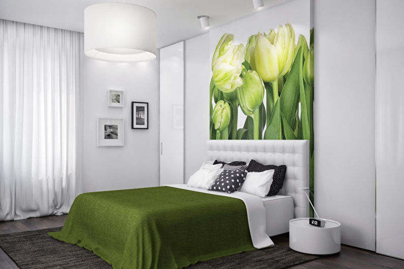 Vihreä väri makuuhuoneen sisustuksessa - valokuva