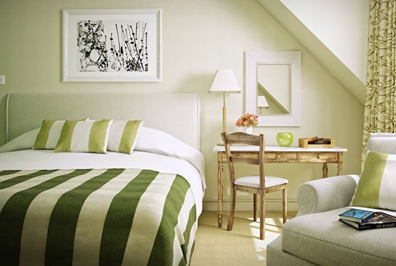 Zaļa krāsa guļamistabas interjerā - foto