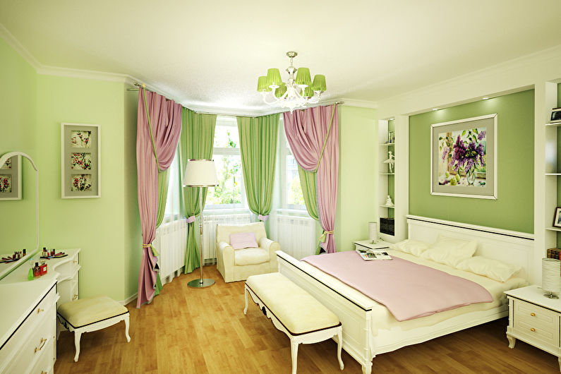 اللون الأخضر في غرفة النوم الداخلية - الصورة