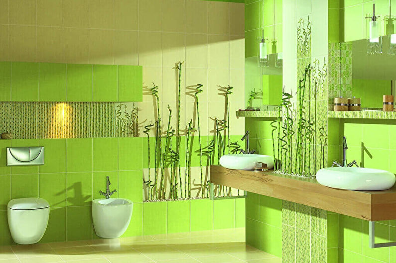 Zaļa krāsa vannas istabas interjerā - foto