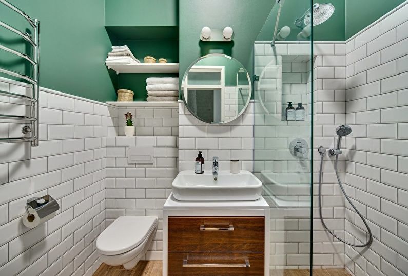 Zöld szín a fürdőszoba belsejében - fénykép