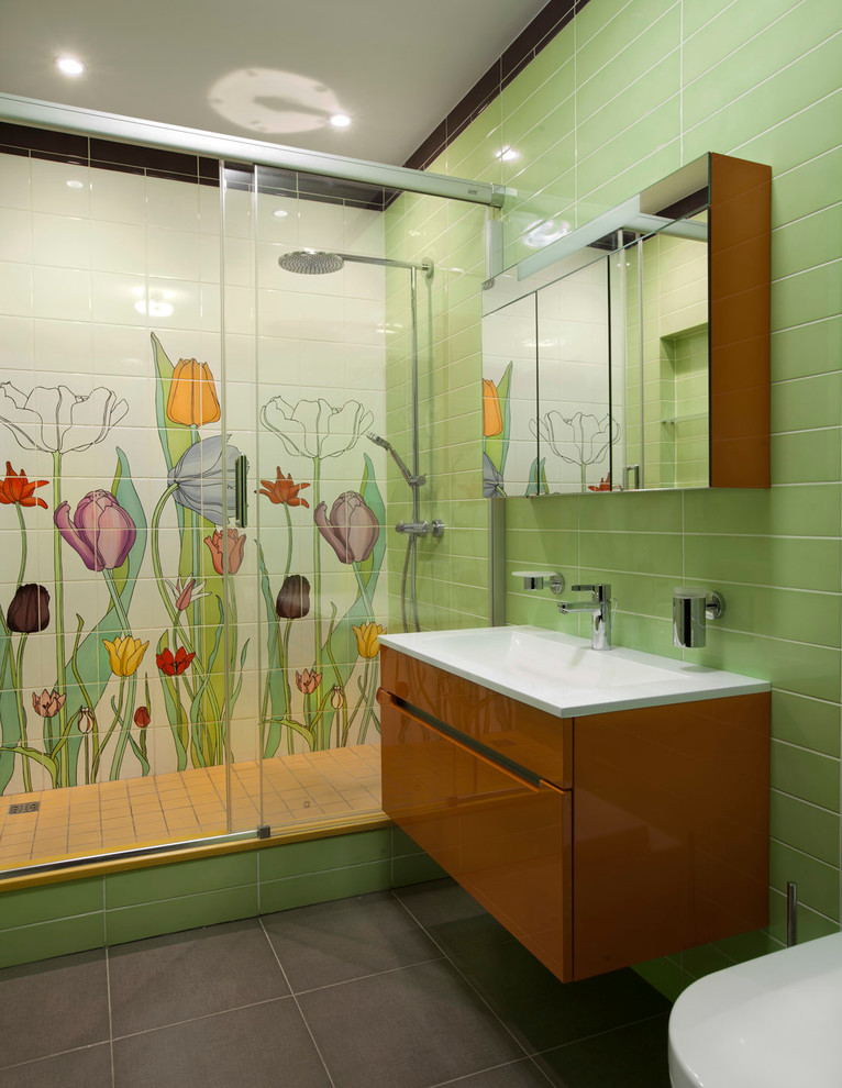 Zelena boja u unutrašnjosti kupaonice - fotografija