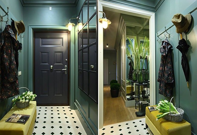 Žalia spalva prieškambario, koridoriaus interjere - nuotrauka