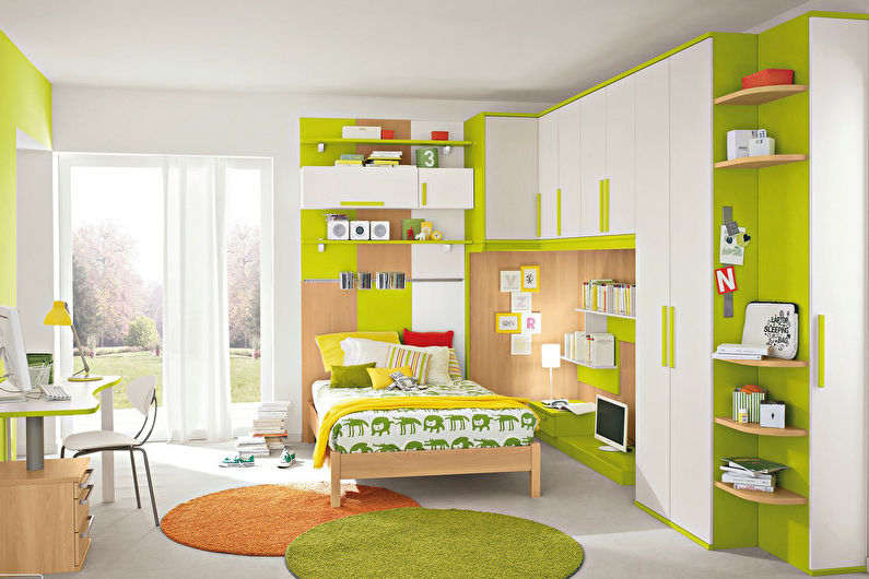 Πράσινο χρώμα στο εσωτερικό ενός παιδικού δωματίου - φωτογραφία