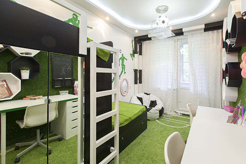 Zaļa krāsa bērnu istabas interjerā - foto
