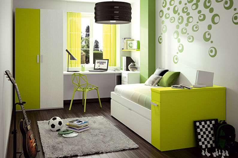 Green color in the interior of a children's room - photo