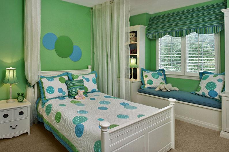 Зелена боја у унутрашњости дечије собе - фотографија