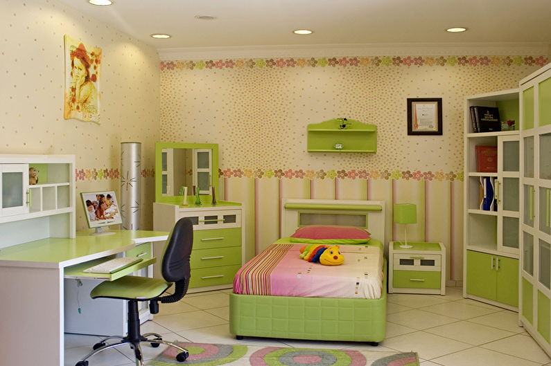 Zelena boja u unutrašnjosti dječje sobe - fotografija