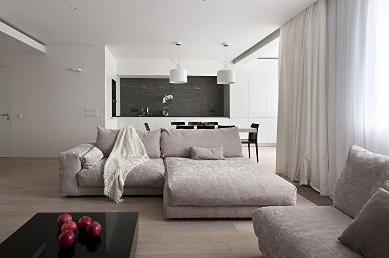 Virtuve-dzīvojamā istaba modernā stilā - interjera dizains
