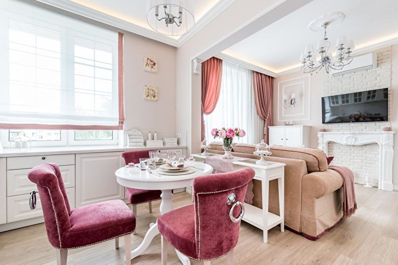 Cozinha, sala de estar no estilo da Provence - Design de Interiores