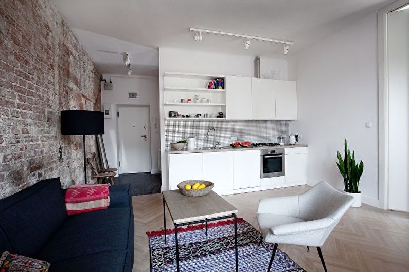 Aménagement intérieur d'une cuisine-séjour dans un petit appartement - photo