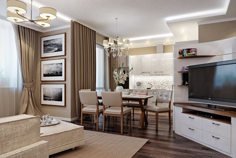 Návrh interiéru kuchyne v kombinácii s obývacou izbou - foto