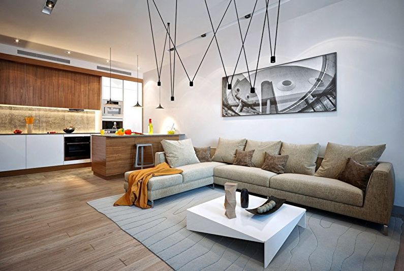 Návrh interiéru obývacího pokoje v kuchyni - foto