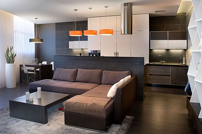 Návrh interiéru obývacej izby v kuchyni - foto