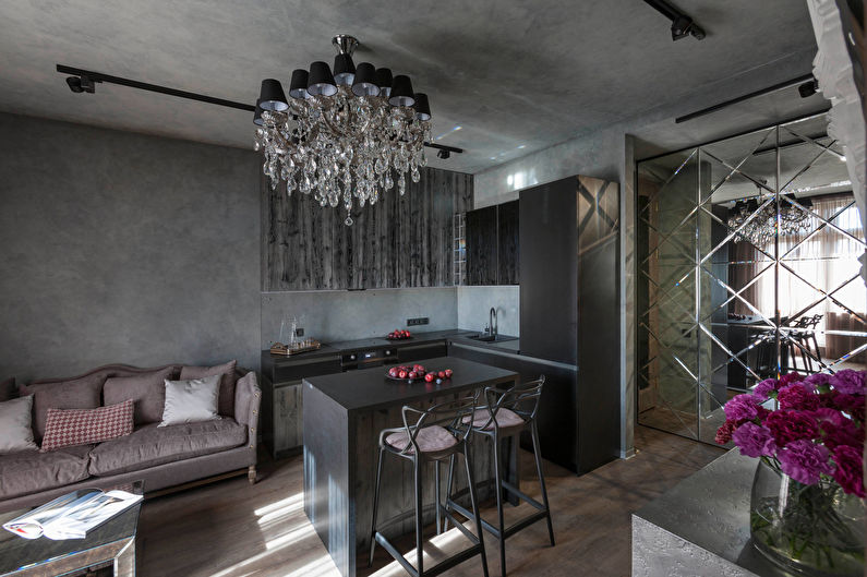 Thiết kế nội thất nhà bếp kết hợp với phòng khách, theo phong cách Art Deco - ảnh