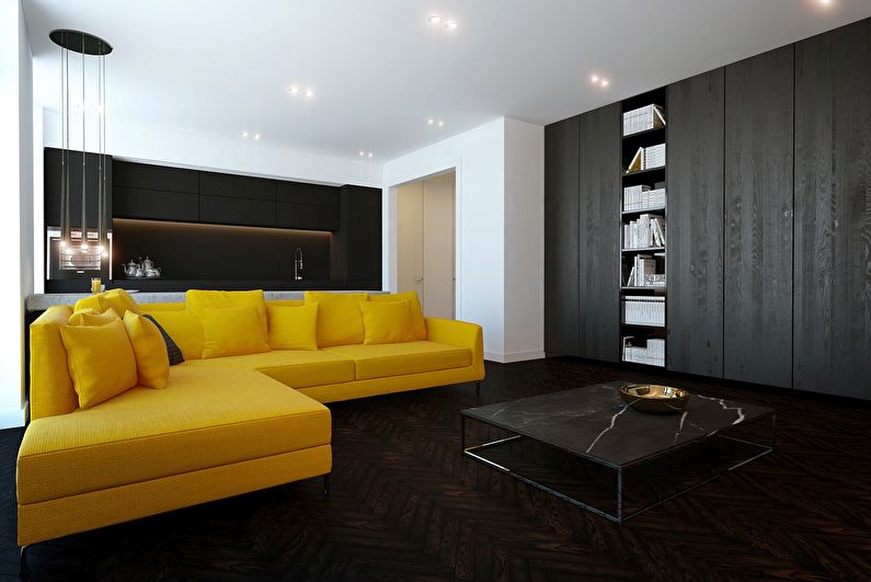 Čierna a biela a žltá - kombinácia farieb v interiéri