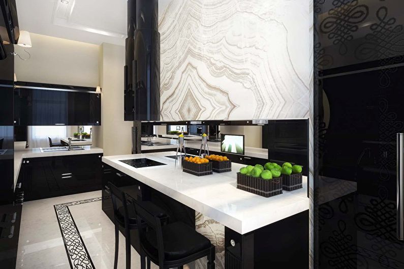 การออกแบบตกแต่งภายในห้องครัวขาวดำ - ภาพถ่าย