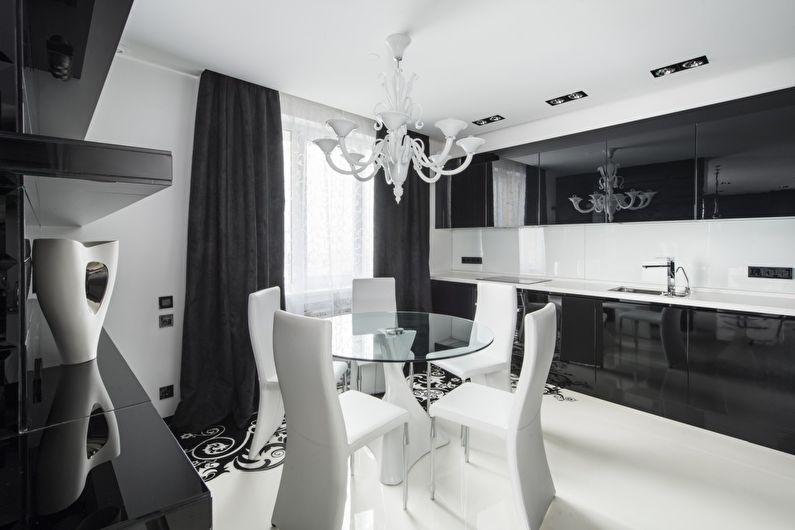 Design interior interior al bucătăriei alb-negru - fotografie