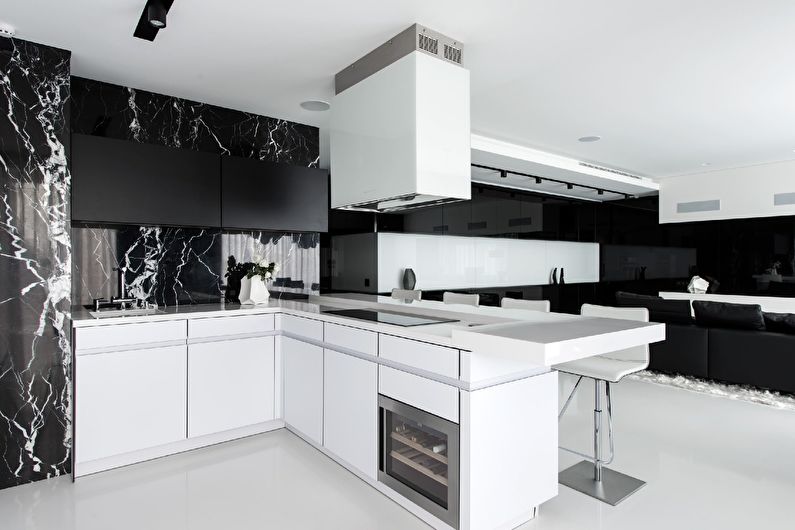 Black and white kitchen interior design - photo
