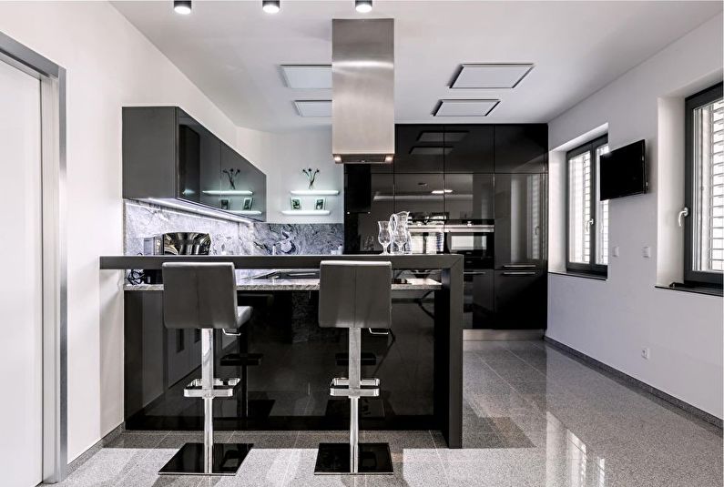Crno-bijeli dizajn interijera kuhinje - fotografija