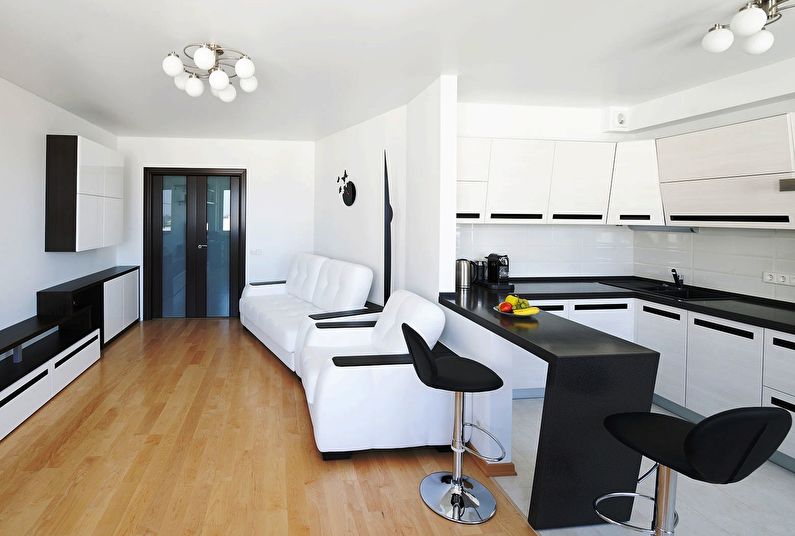 Interiørdesign av en stue i svart og hvitt - foto