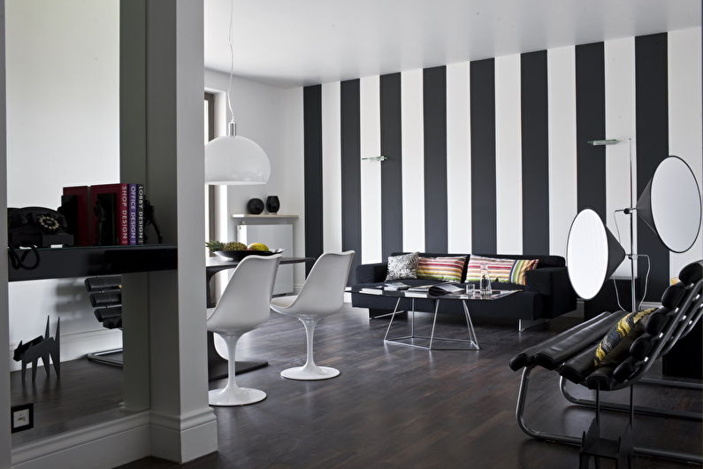 Diseño interior de una sala de estar en blanco y negro - foto