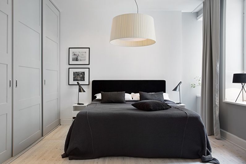Черно-бял интериорен дизайн на спалнята - снимка