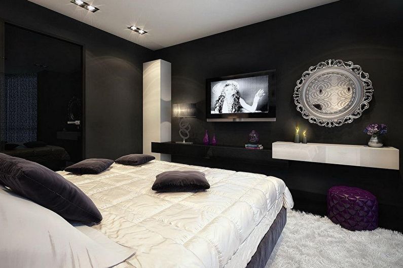 Crno-bijeli dizajn interijera spavaće sobe - fotografija